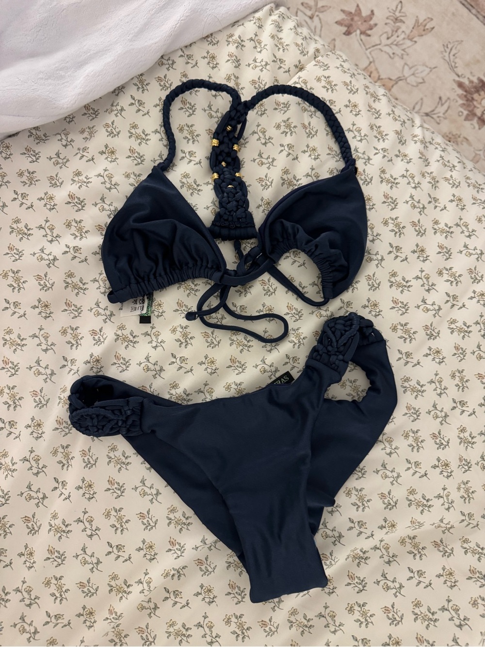 LYBETERAS Navy Braided Halter Bikini Top
